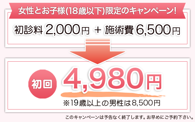 料金のご案内　初回４９８０円